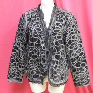 #559B Chico's Black & White Patterned Dress Jacket Size 3 (16)